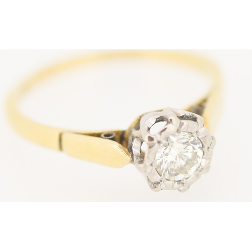 Diamond Solitaire Rub over Set in Platinum Mounted on 18 Carat Yellow Gold Ring Size L and a Half