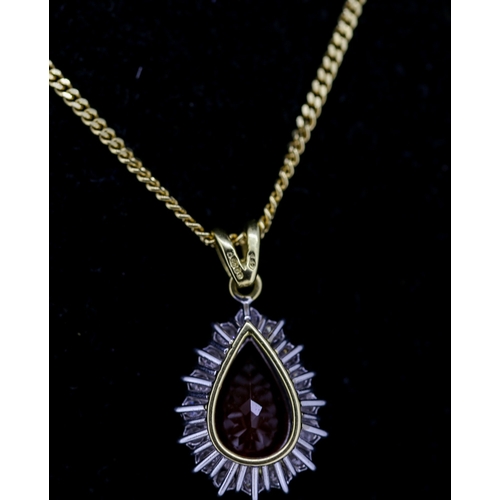 64 - Pear Cut Fire Opal Set Pendant Diamond Sixteen Stone Set Surround Mounted in 18 Carat Yellow 2cm Hig... 