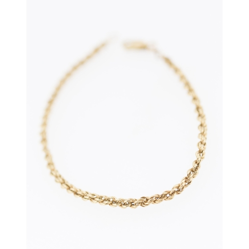 9 Carat Yellow Gold Rope Chain Bracelet 20cm Long