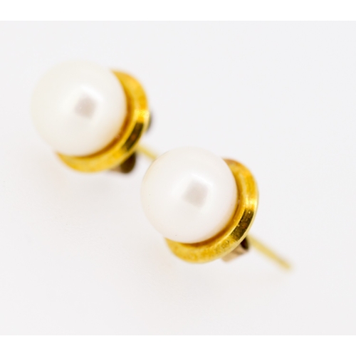 Pair of 9 Carat Yellow Gold Pearl Set Earrings 1cm High