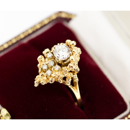 Finely Detailed Diamond Set Star Burst Cluster Ring Mounted in 14 Carat Yellow Gold Ring Size N