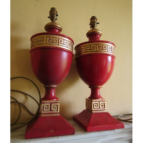 18 - Pair of Red Ground and Gilded Pedestal Form Table Lamps Each Electrified Working Order