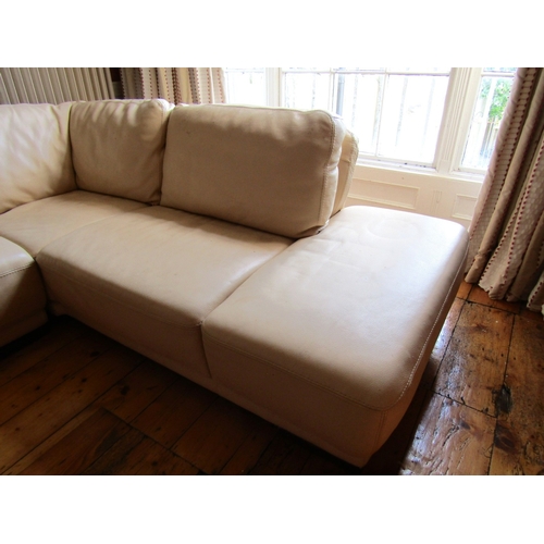 2 - Modern Designer Cream Leather Upholstered L Form Settee High Quality Approximately 8ft  x 6ft