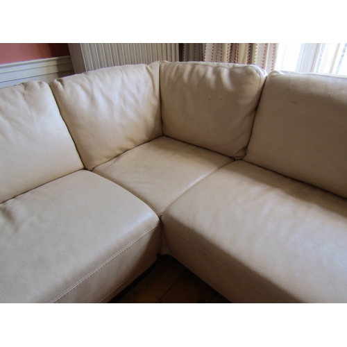 2 - Modern Designer Cream Leather Upholstered L Form Settee High Quality Approximately 8ft  x 6ft