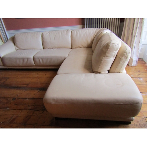 2 - Modern Designer Cream Leather Upholstered L Form Settee High Quality Approximately 8ft  x 6ft