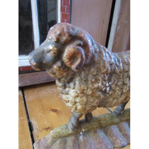 24 - Antique Cast Iron Door Stop Sheep Ram Form