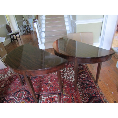 30 - George III Pair of Mahogany Demi Lune Side Tables Each Approximately 44 Inches Wide x 30 Inches High