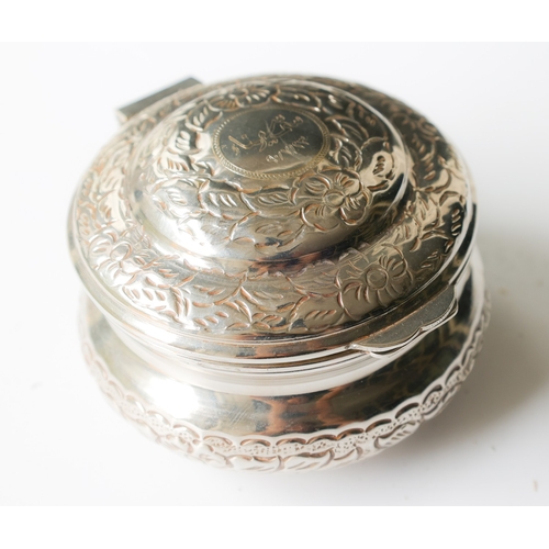 Circular Form Silver Jewellery Box Hinged Cover Possibly Continental