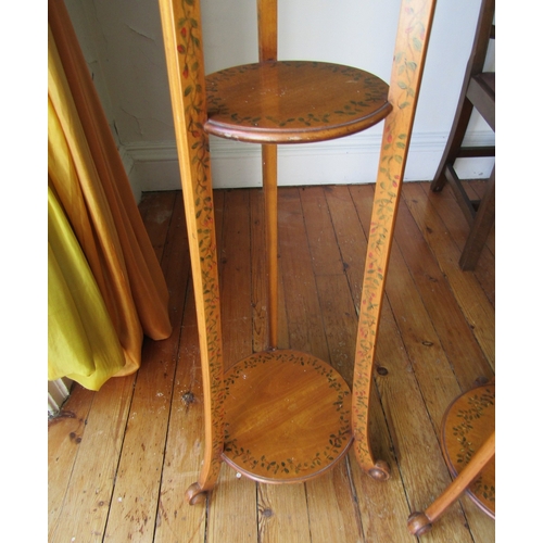 33 - Pair of Antique Satinwood Stands Attractively Detailed and Painted Shaped Form Each Approximately 5f... 