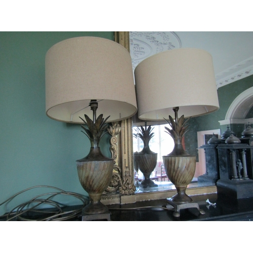 34 - Pair of Modern Designer Metal Table Lamps Bronzed Design Electrified Working Order Each Approximatel... 