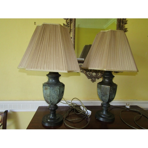 35 - Pair of Modern Designer Metal Table Lamps Bronzed Design Electrified Working Order Each Approximatel... 