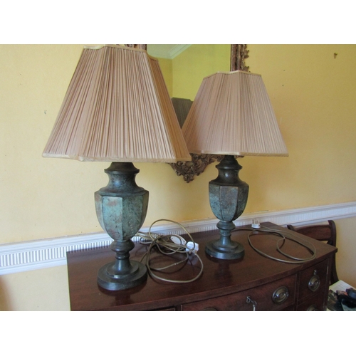 35 - Pair of Modern Designer Metal Table Lamps Bronzed Design Electrified Working Order Each Approximatel... 
