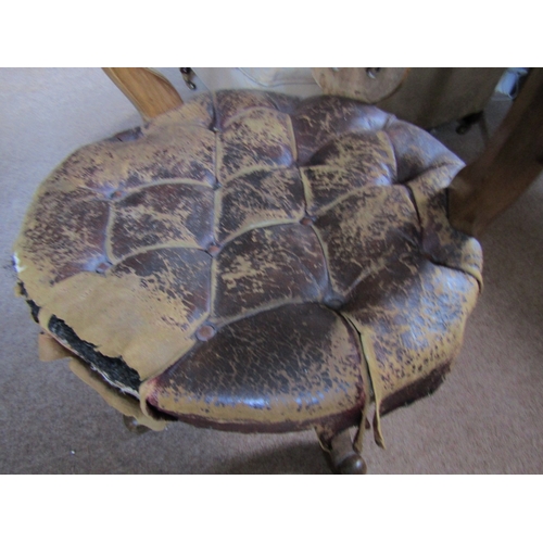 36 - William IV Library Armchair Swivel Base Attractively Detailed Original Leather Upholstery Spoon Back