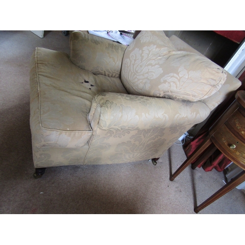 38 - Large Over Sized Drawing Room Armchair Mahogany Supports Brass Cup Casters