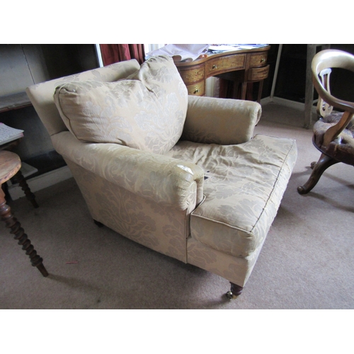 38 - Large Over Sized Drawing Room Armchair Mahogany Supports Brass Cup Casters