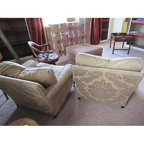 38 - Large Over Sized Drawing Room Armchair Mahogany Supports Brass Cup Casters