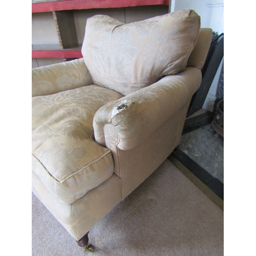 39 - Matching Large Over Sized Drawing Room Armchair Mahogany Supports Brass Cup Casters