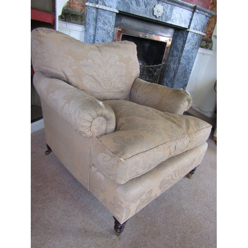 39 - Matching Large Over Sized Drawing Room Armchair Mahogany Supports Brass Cup Casters