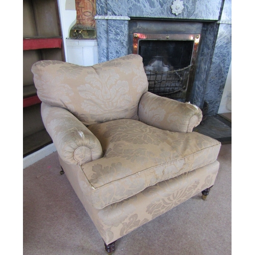 39 - Matching Large Over Sized Drawing Room Armchair Mahogany Supports Brass Cup Casters