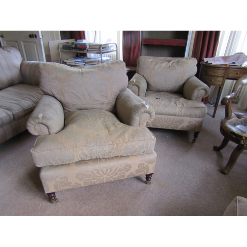 39 - Matching Large Over Sized Drawing Room Armchair Mahogany Supports Brass Cup Casters