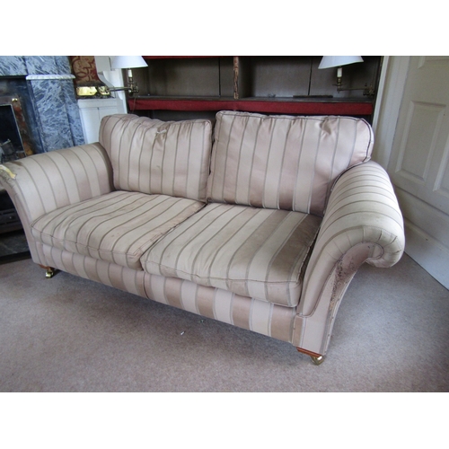 40 - Designer Two Seat Settee Scroll Arm Sides Above Brass Casters Approximately 6ft 6 Inches Wide