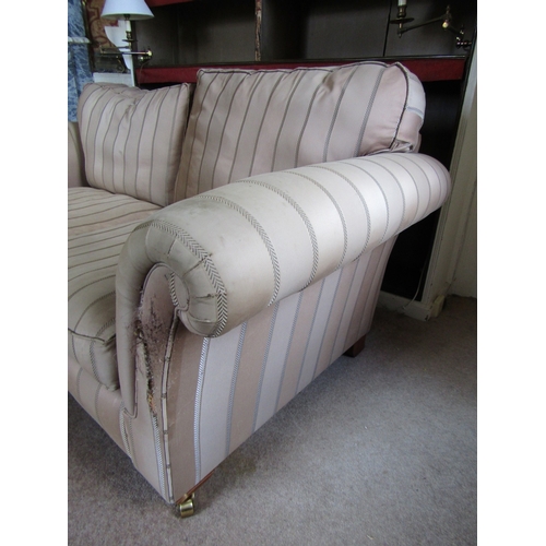 40 - Designer Two Seat Settee Scroll Arm Sides Above Brass Casters Approximately 6ft 6 Inches Wide