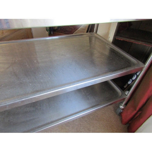 47 - Vintage Chrome Metal Three Tier Trolley Good Construction on Wheeled Supports Approximately 4ft Wide