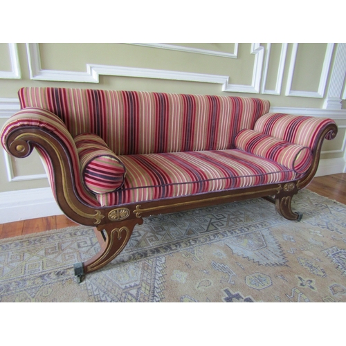 49 - Upholstered Scroll Arm Settee Good Quality Fabric Upholstery Above Shaped Supports Gilded Detailing ... 