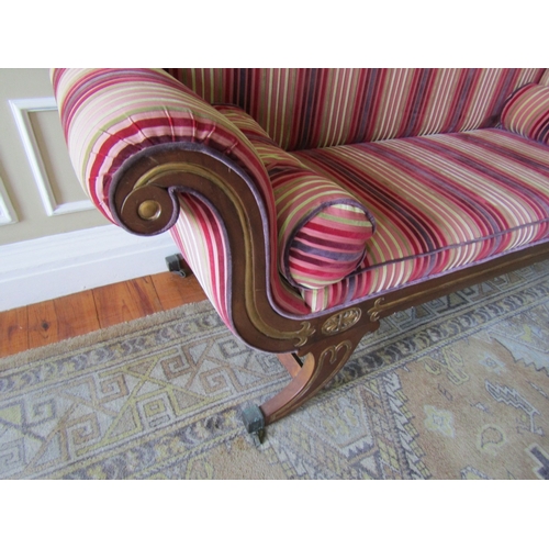 49 - Upholstered Scroll Arm Settee Good Quality Fabric Upholstery Above Shaped Supports Gilded Detailing ... 