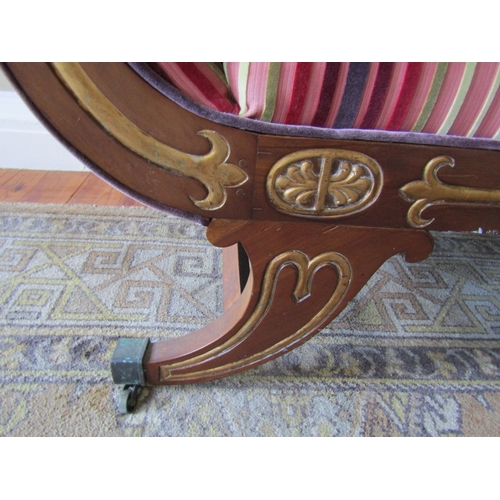 49 - Upholstered Scroll Arm Settee Good Quality Fabric Upholstery Above Shaped Supports Gilded Detailing ... 