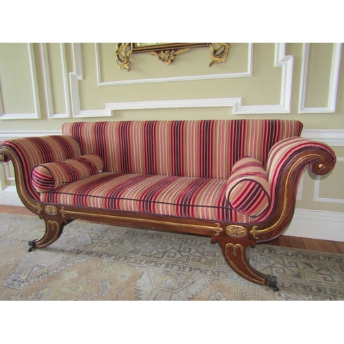 49 - Upholstered Scroll Arm Settee Good Quality Fabric Upholstery Above Shaped Supports Gilded Detailing ... 