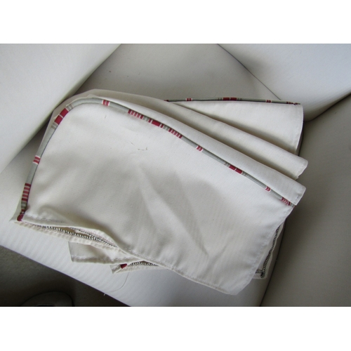 53 - Pair of Edwardian Cream Upholstered Wingback Armchairs Queen Anne Supports with Arm Protectors