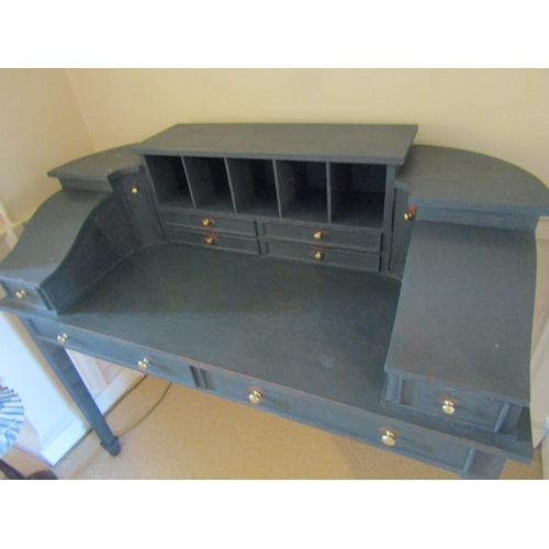 55 - Modern French Blue Painted Carlton House Desk Approximately 50 Inches Wide Brass Knob Handles