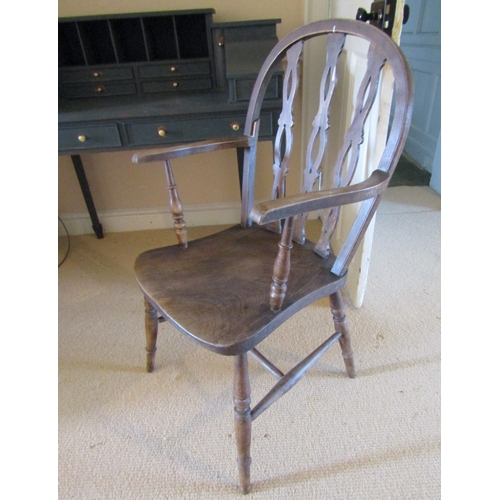 56 - Antique Elm Windsor Hoop Back Armchair Turned Supports