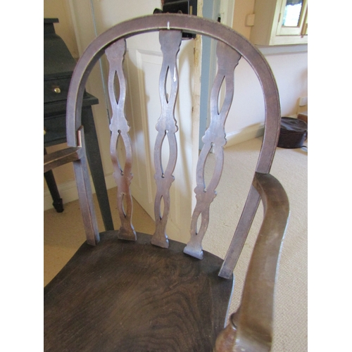 56 - Antique Elm Windsor Hoop Back Armchair Turned Supports