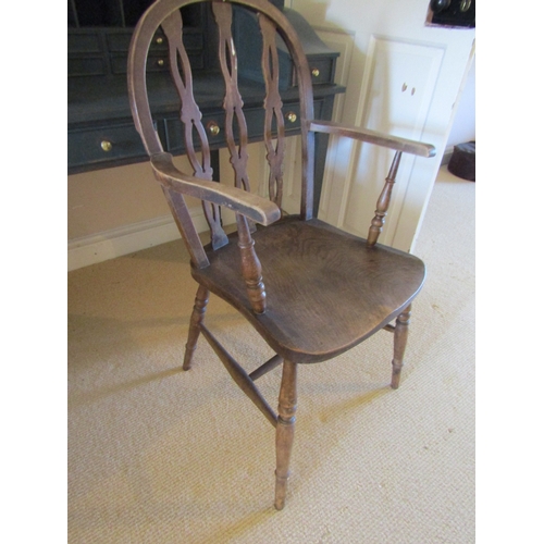 56 - Antique Elm Windsor Hoop Back Armchair Turned Supports