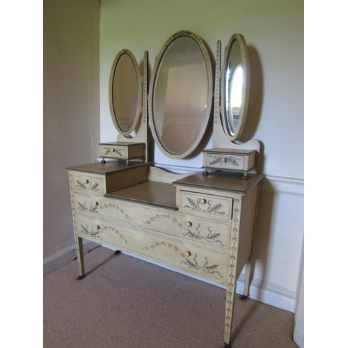 59 - Tri-mirror Set Dressing Table Cream Painted with Floral and Leaf Motifs Attractively Detailed Approx... 