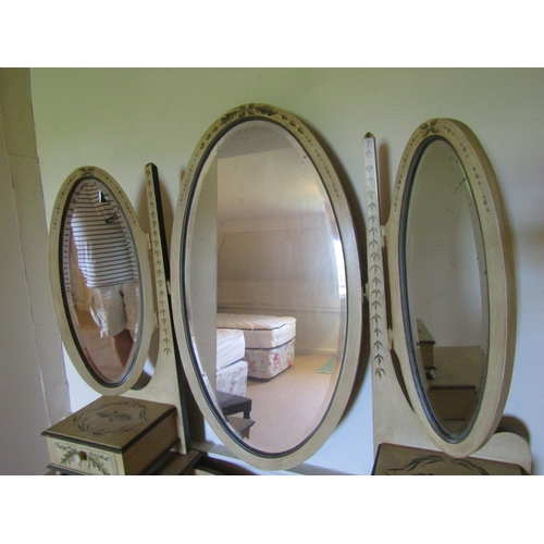 59 - Tri-mirror Set Dressing Table Cream Painted with Floral and Leaf Motifs Attractively Detailed Approx... 