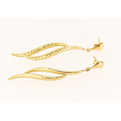 10 - Pair of 9 Carat Yellow Gold Leaf Motif Drop Earrings 3.5cm Drop