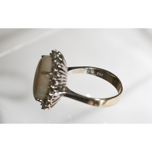 11 - Attractively Detailed Opal Centre Stone Ring with Diamond Twenty Stone Set Halo Surround Mounted in ... 