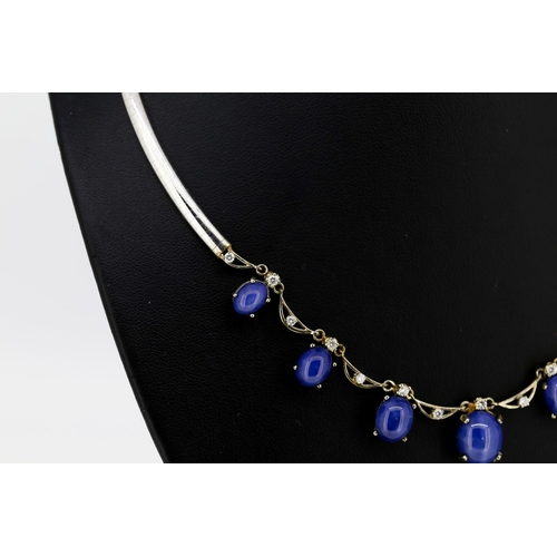 13 - Attractively Detailed Star Sapphire Seven Stone Graduated Form Omega Link Necklace Further Set with ... 