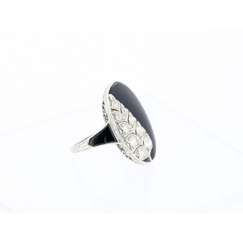 14 - Finely Detailed Enamel Diamond Set Leaf Motif Panel Form Ring Mounted in Platinum Ring Size F and a ... 
