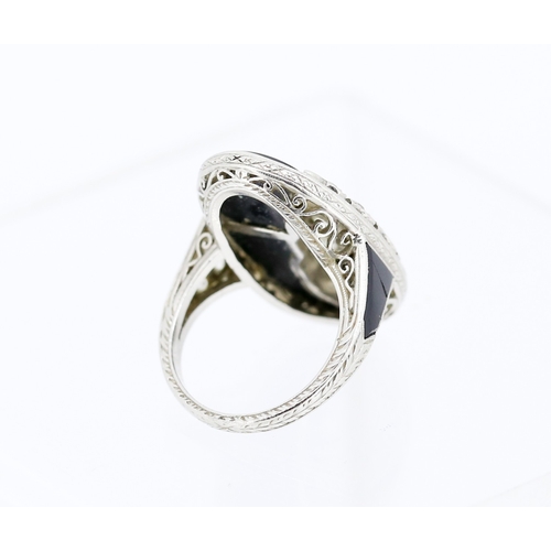14 - Finely Detailed Enamel Diamond Set Leaf Motif Panel Form Ring Mounted in Platinum Ring Size F and a ... 