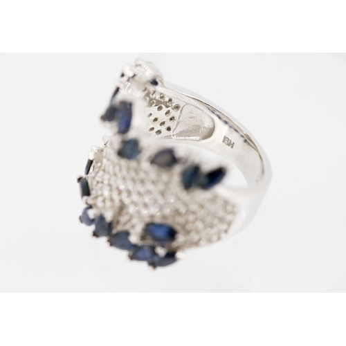 15 - Finely Detailed Nineteen Stone Marquise Cut Sapphire and Diamond Set Cluster Ring Mounted in 14 Cara... 