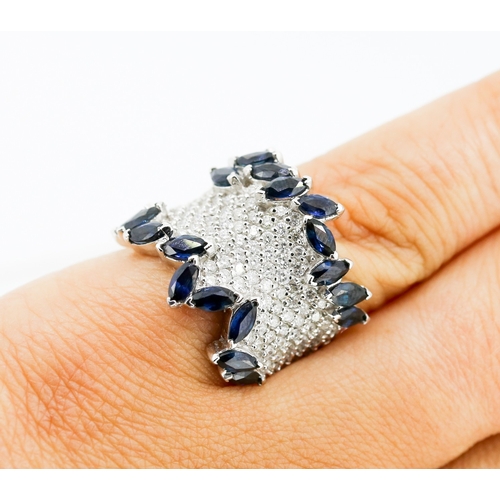 15 - Finely Detailed Nineteen Stone Marquise Cut Sapphire and Diamond Set Cluster Ring Mounted in 14 Cara... 