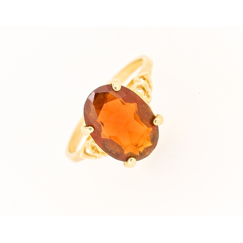 19 - Garnet Single Stone Set Ring Mounted in 9 Carat Yellow Gold Heart Motifs to Shoulders Garnet 14mm by... 