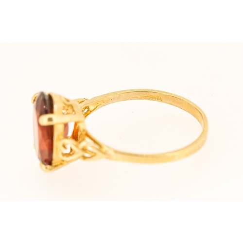 19 - Garnet Single Stone Set Ring Mounted in 9 Carat Yellow Gold Heart Motifs to Shoulders Garnet 14mm by... 