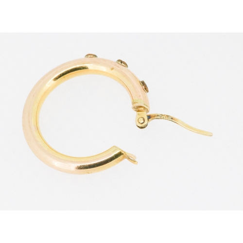 2 - Pair of Aquamarine Three Stone Bezel Set Hoop Earrings Mounted in 9 Carat Yellow Gold 2cm Diameter