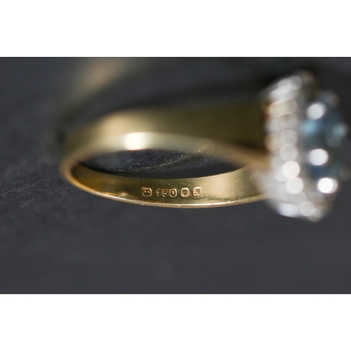 24 - Aquamarine Centre Stone Set Ring with Diamond Set Halo Surround Mounted in 18 Carat Yellow Gold Aqua... 