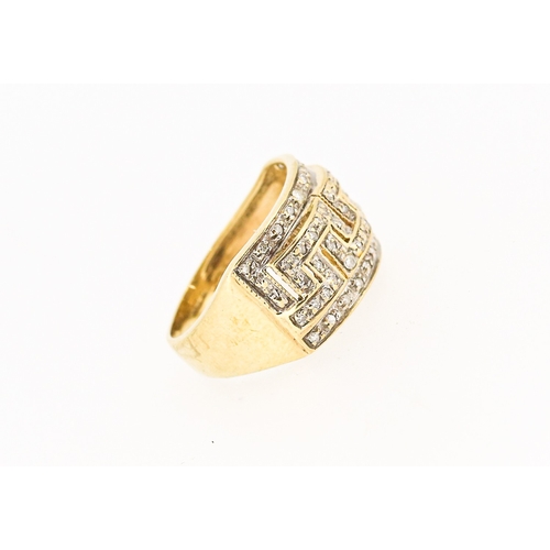 26 - Diamond Set Greek Key Motif Ring Mounted in 9 Carat Yellow Gold Width 11mm Total Diamond Carat Weigh... 